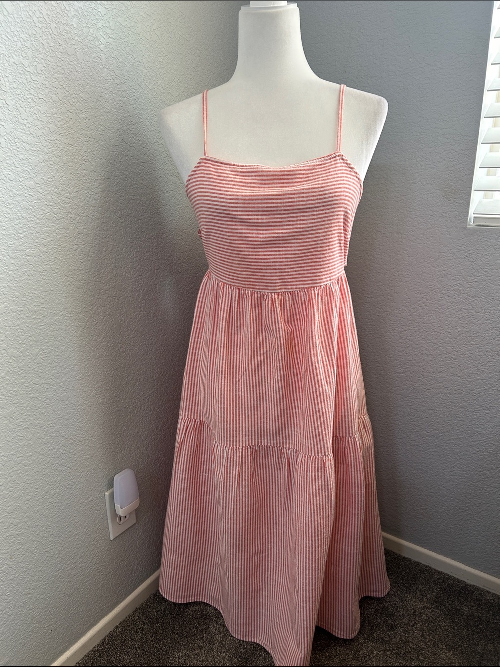Vero Moda Pink and White Striped Spaghetti-Strap Maxi Dress
